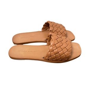 NWOB Loeffler Randall Cognac Brown Lorainne Woven  Lamb Leather Sandals Size 7